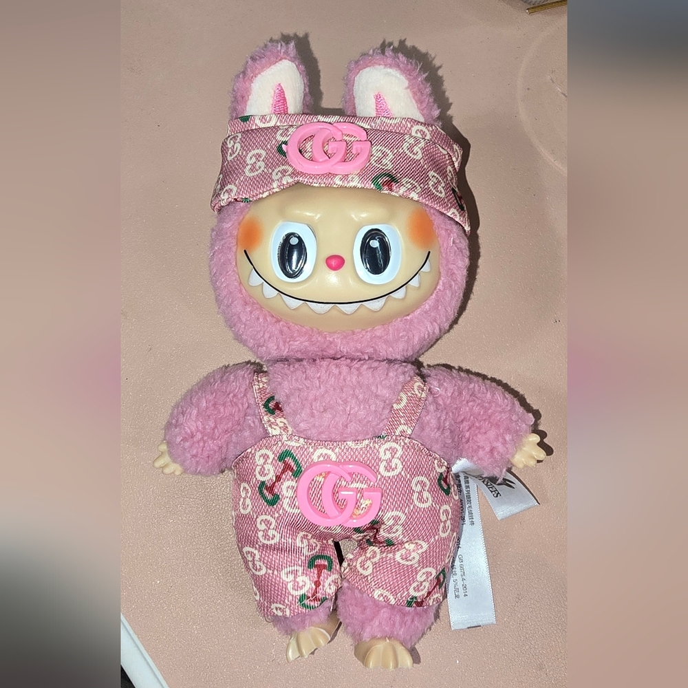 Pink Plush Bunny Doll with Designer-Style Outfit